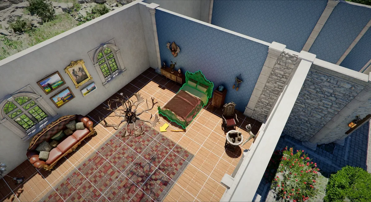 Interfaz de diseño y personalización de interiores de viviendas en Crimson Desert