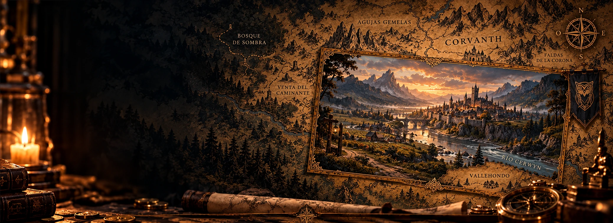 Cartografía y tierras de Los Caminos del Búho - Corvanth